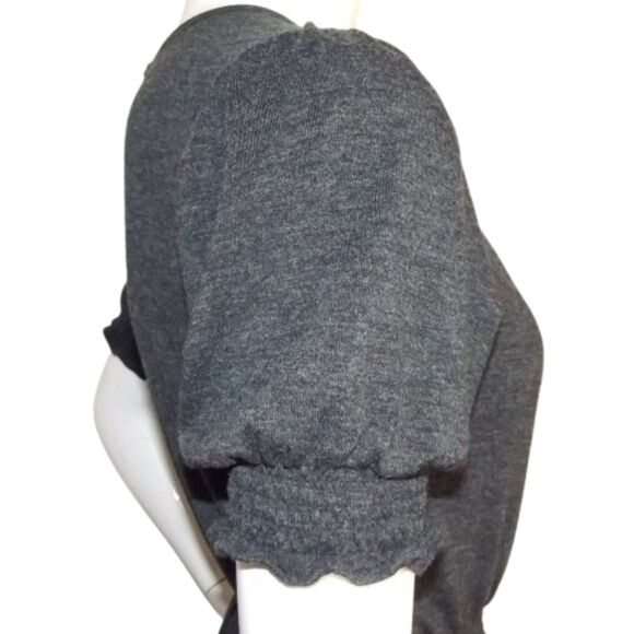 LOFT Dress, XS, Charcoal Gray Heathered Knit, Smocked Flounce, Short sleeves - Picture 5 of 15